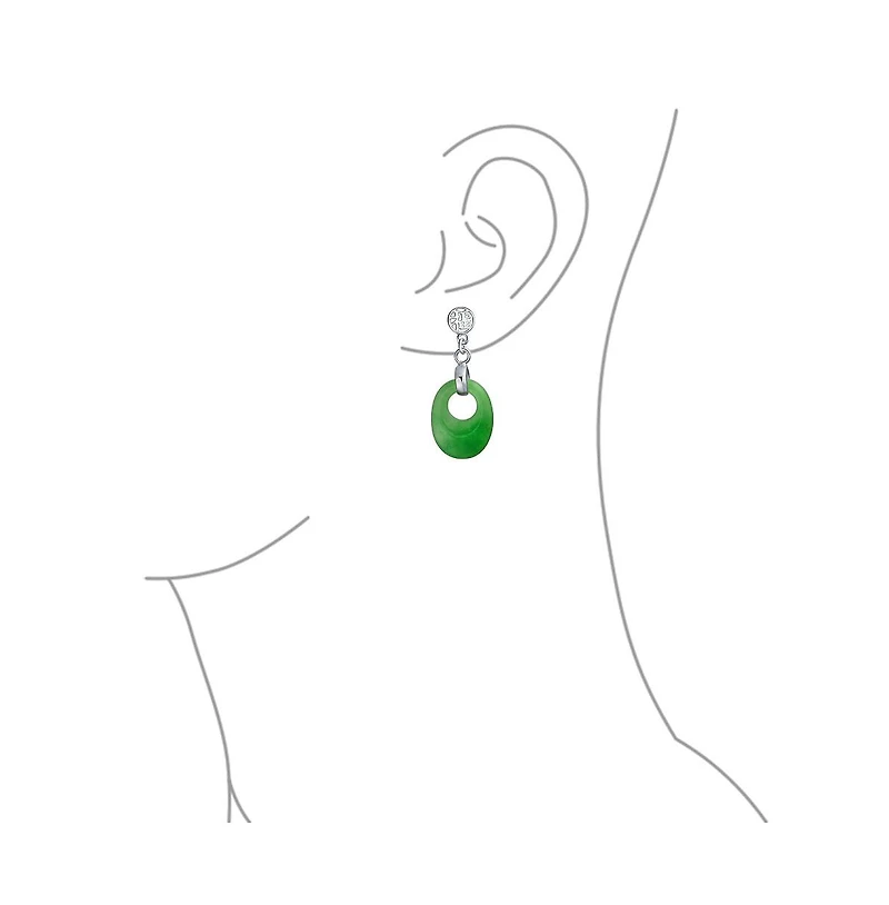 Bling Jewelry Dyed Green Natural Jade Asian Style Chinese Good Fortune Cut Out Circle Round Dangle Earrings Sterling Silver