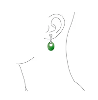 Bling Jewelry Dyed Green Natural Jade Asian Style Chinese Good Fortune Cut Out Circle Round Dangle Earrings Sterling Silver