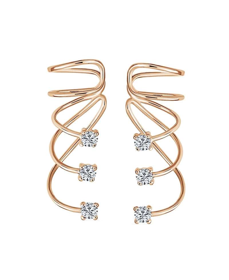 Bling Jewelry Triple Spiral Cz Curved Crawlers Ear Cuff Cartilage Earrings 14K Gold Plated Silver
