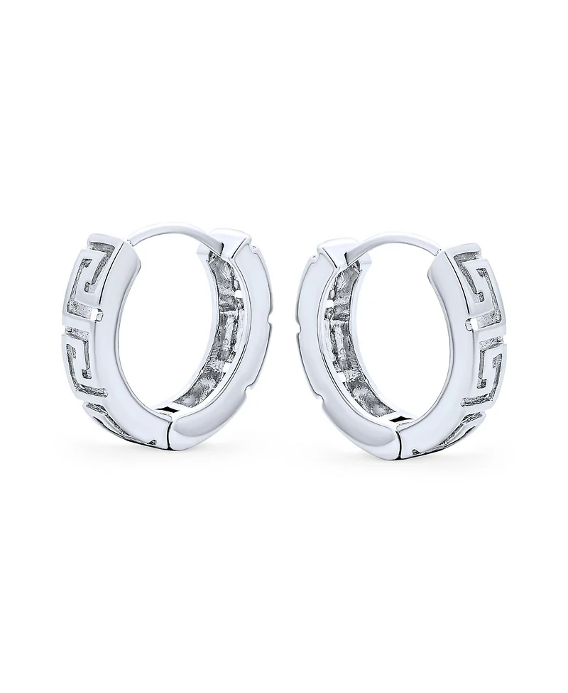 Bling Jewelry European Greek Key Design Two Tone Twist Braid Wide Huggie Hoop Earrings Yellow Rose Gold Plated .925 Sterling Silver
