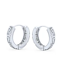 Bling Jewelry European Greek Key Design Two Tone Twist Braid Wide Huggie Hoop Earrings Yellow Rose Gold Plated .925 Sterling Silver