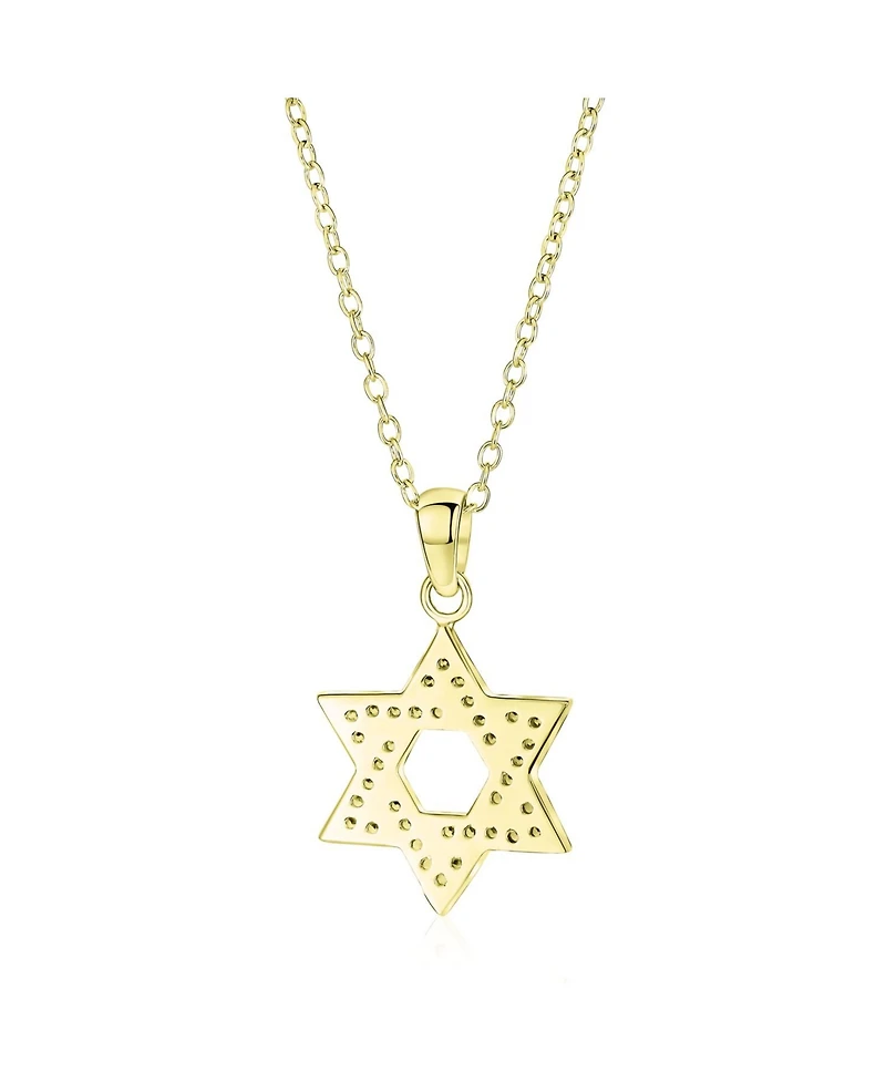 Bling Jewelry Hanukkah Star of David Pendant Necklace: Cz Accents Gold Plated Sterling Silver Women Bat Mitzvah