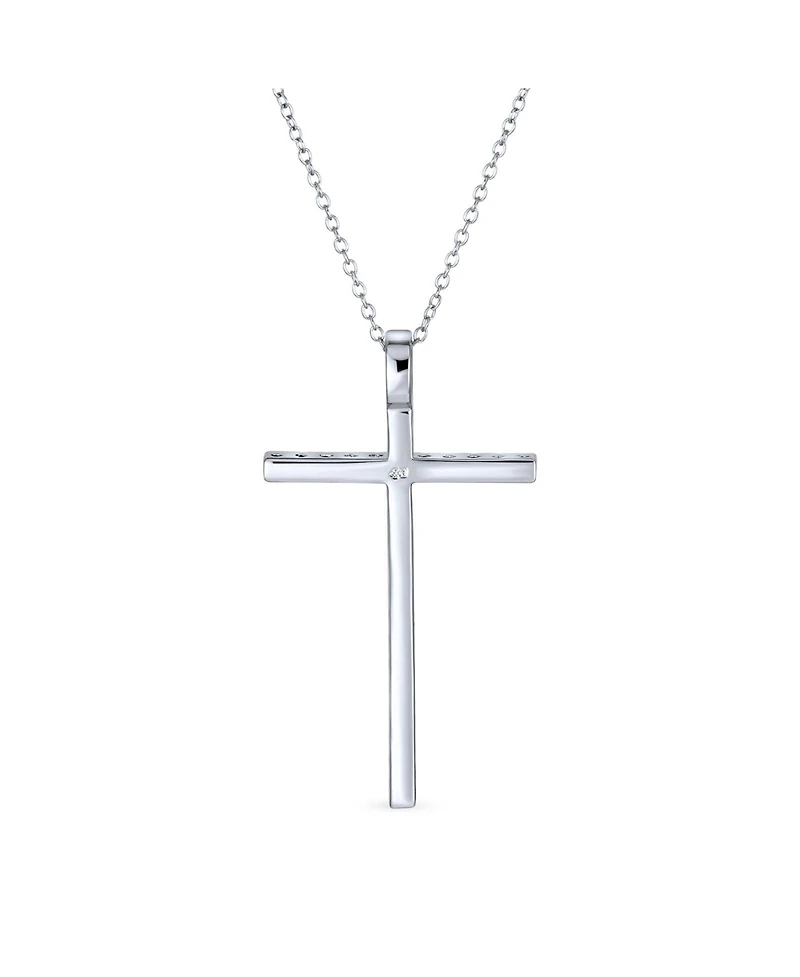 Bling Jewelry Cubic Zirconia Pave Cz Simple Long Cross Pendant Necklace Sterling Silver 1.75 In With Chain