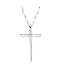 Bling Jewelry Cubic Zirconia Pave Cz Simple Long Cross Pendant Necklace Sterling Silver 1.75 In With Chain