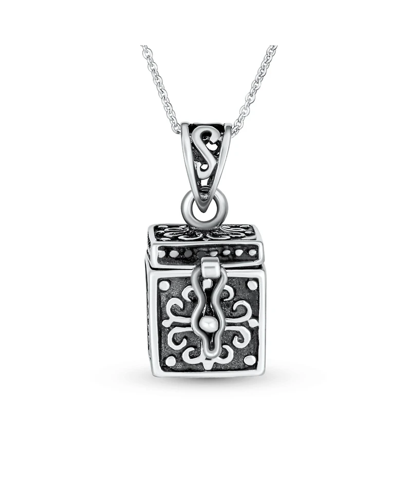 Bling Jewelry Religious Christian Floral Ichthys Jesus Poison Locket Box Locket Memorial Momenta Holder Necklace Pendant OxidizedSterling Silver
