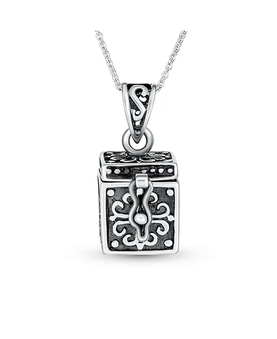 Bling Jewelry Religious Christian Floral Ichthys Jesus Poison Locket Box Locket Memorial Momenta Holder Necklace Pendant OxidizedSterling Silver