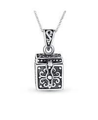 Bling Jewelry Religious Christian Floral Ichthys Jesus Poison Locket Box Locket Memorial Momenta Holder Necklace Pendant OxidizedSterling Silver