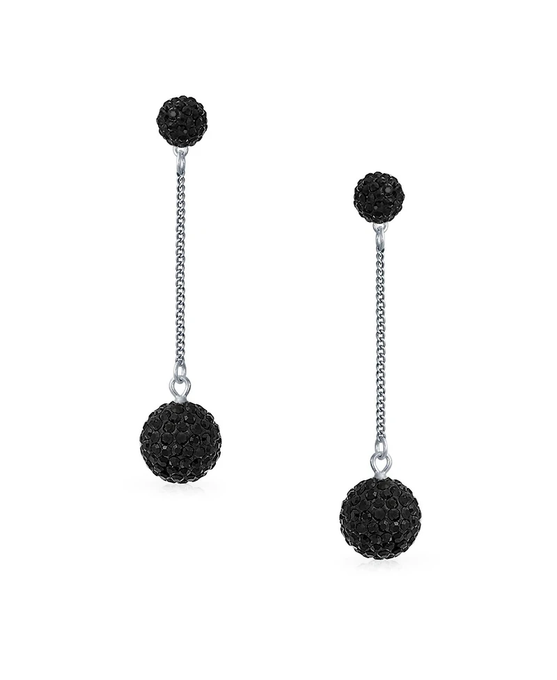 Bling Jewelry Black Red White Crystal Pave Disco Ball Dangle Earrings Sterling Silver