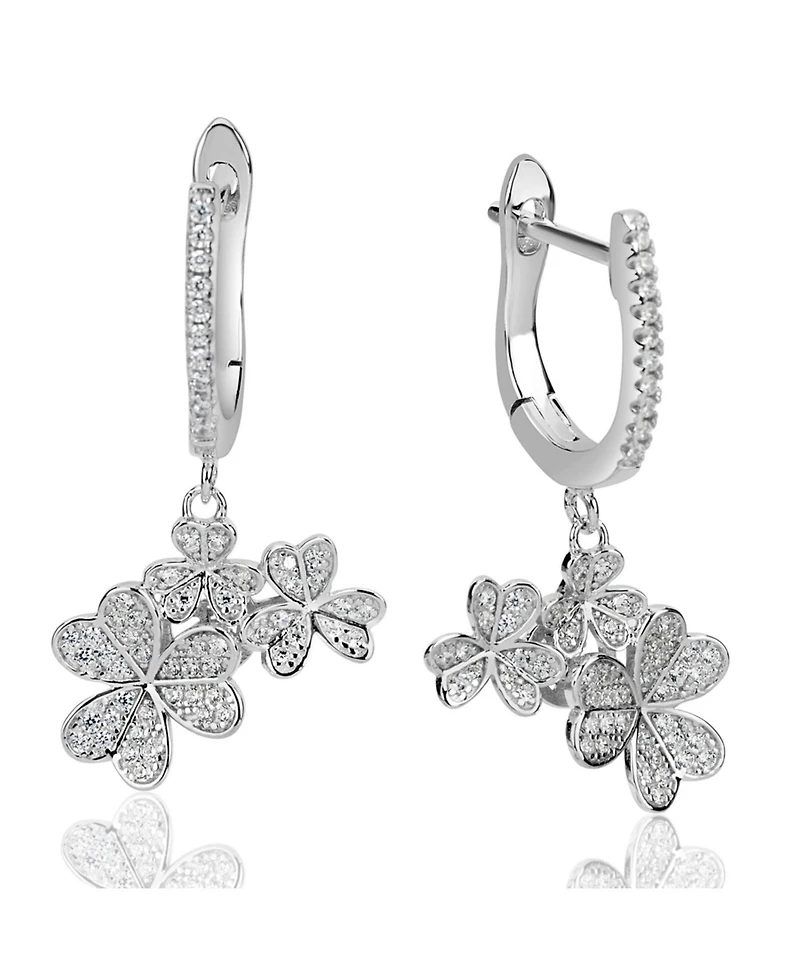 Suzy Levian Sterling Silver Cubic Zirconia Multi Flower Cluster Drop Earrings