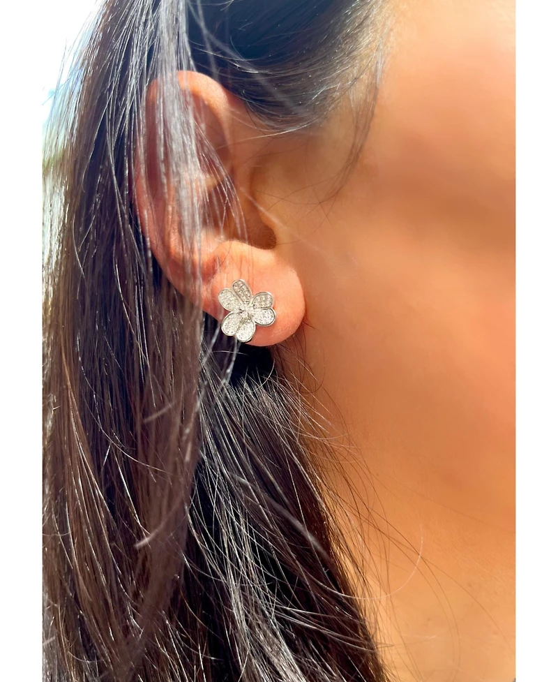 Suzy Levian Sterling Silver Cubic Zirconia Lavish Flower Stud Earrings