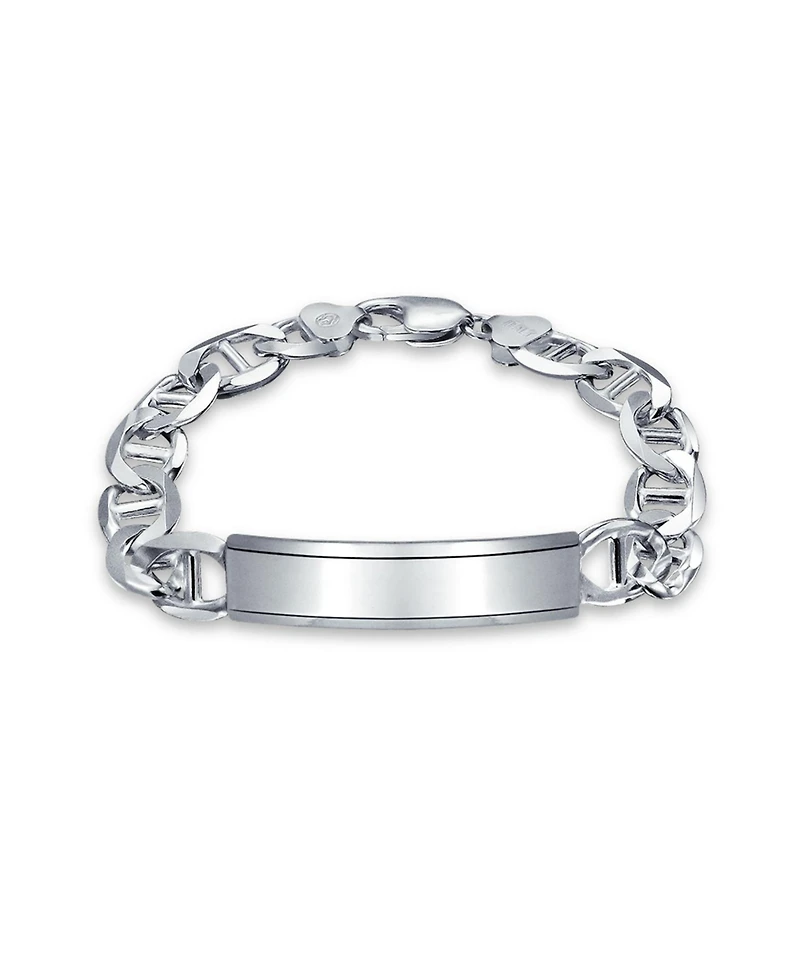 Bling Jewelry Bar Name Plated identification Id Bracelet 10MM Marine Mariner Chain Link 250 Gauge .925 Sterling Silver Made Italy