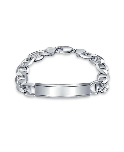 Bling Jewelry Bar Name Plated identification Id Bracelet 10MM Marine Mariner Chain Link 250 Gauge .925 Sterling Silver Made Italy