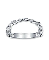 Bling Jewelry Bar Name Plated identification Id Bracelet 10MM Marine Mariner Chain Link 250 Gauge .925 Sterling Silver Made Italy