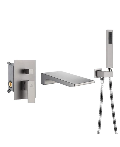 Casainc Doux Wall Mounted Waterfall Tub Spout with Diverter and Handheld Shower Head