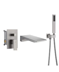 Casainc Doux Wall Mounted Waterfall Tub Spout with Diverter and Handheld Shower Head