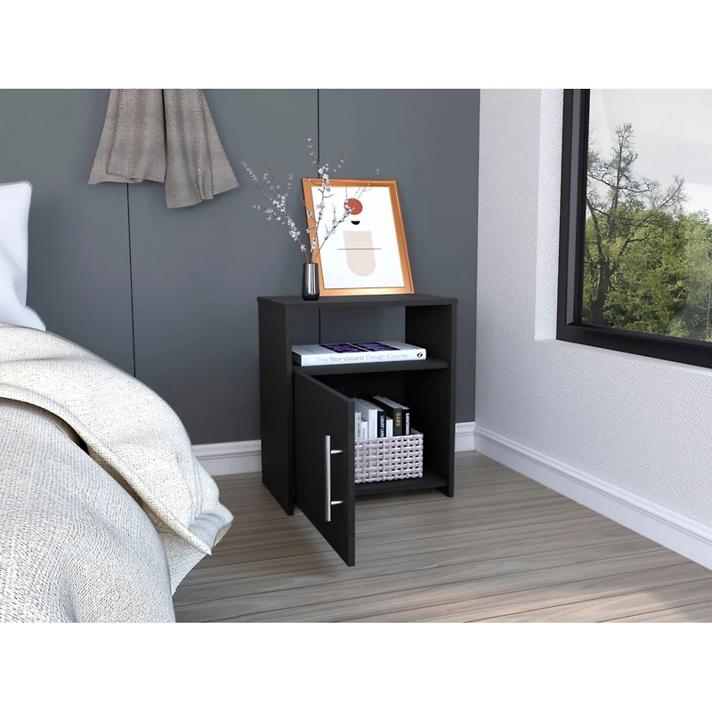 Simplie Fun Nordico Nightstand, One Shelf, Single Door Cabinet, Metal Handle