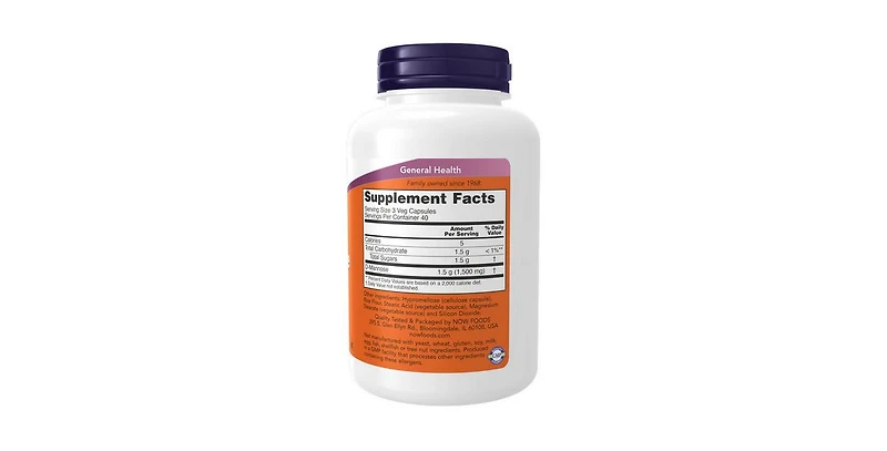 Now Foods D-Mannose, 500 mg, 120 Veg Caps