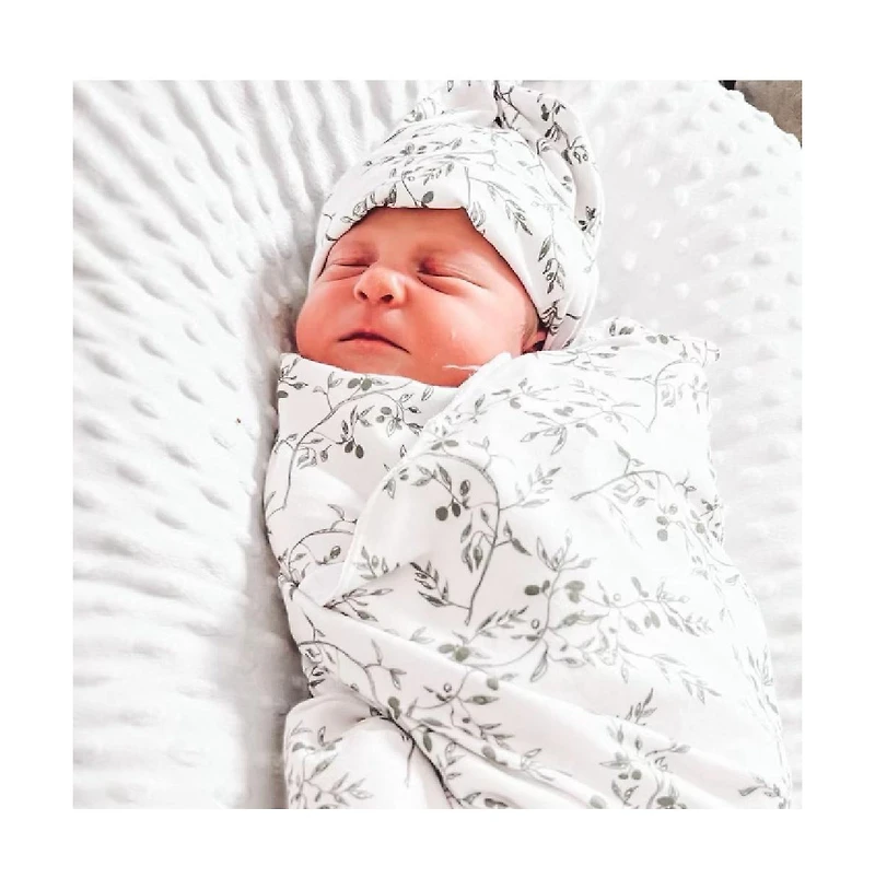 Baby Swaddle + Hat Set - Olive Branch