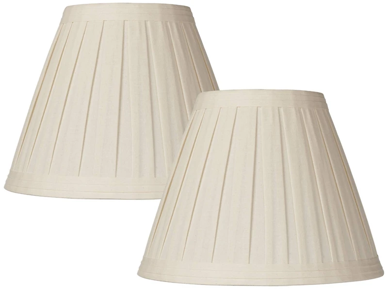 Springcrest Set of 2 Creme Linen Box Pleated Medium Drum Lamp Shades 7" Top x 14" Bottom x 11" High (Spider) Replacement with Harp and