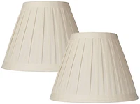 Springcrest Set of 2 Creme Linen Box Pleated Medium Drum Lamp Shades 7" Top x 14" Bottom x 11" High (Spider) Replacement with Harp and