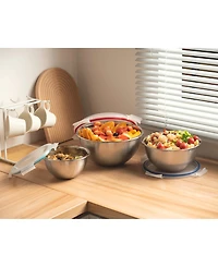 Genicook 6 Pc Nesting Stainless Steel Mixing Bowl Set, W Lock Down Lids and Carry Handle