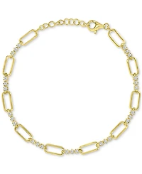 Cubic Zirconia Open Link Chain Bracelet in 14k Gold-Plated Sterling Silver