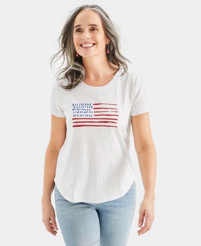 Style & Co Women's Usa Flag Graphic Crewneck T-Shirt, Created for Macy's