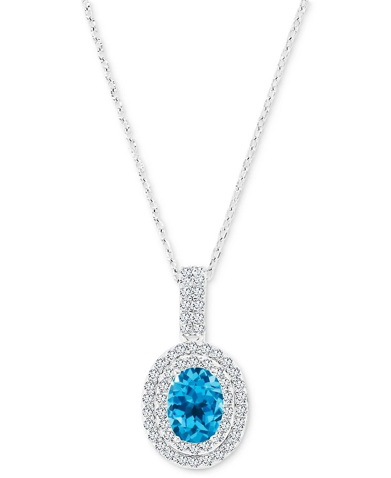 Amethyst (1-1/20 ct. t.w.) & Lab-Grown White Sapphire (1/2 Oval Halo Birthstone Pendant Necklace Sterling Silver, 16" + 2" extender (Also