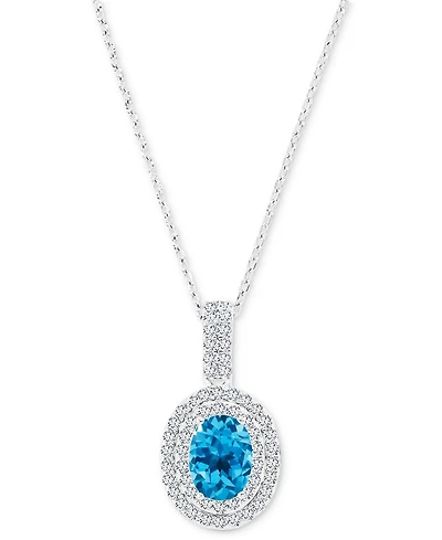 Amethyst (1-1/20 ct. t.w.) & Lab-Grown White Sapphire (1/2 Oval Halo Birthstone Pendant Necklace Sterling Silver, 16" + 2" extender (Also