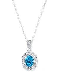 Amethyst (1-1/20 ct. t.w.) & Lab-Grown White Sapphire (1/2 Oval Halo Birthstone Pendant Necklace Sterling Silver, 16" + 2" extender (Also