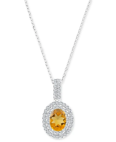 Amethyst (1-1/20 ct. t.w.) & Lab-Grown White Sapphire (1/2 Oval Halo Birthstone Pendant Necklace Sterling Silver, 16" + 2" extender (Also