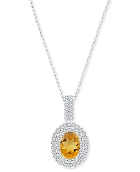 Amethyst (1-1/20 ct. t.w.) & Lab-Grown White Sapphire (1/2 Oval Halo Birthstone Pendant Necklace Sterling Silver, 16" + 2" extender (Also