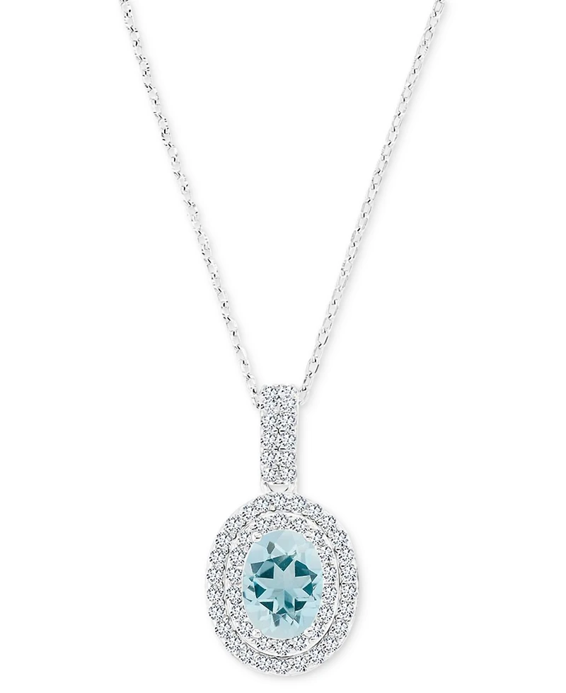 Amethyst (1-1/20 ct. t.w.) & Lab-Grown White Sapphire (1/2 Oval Halo Birthstone Pendant Necklace Sterling Silver, 16" + 2" extender (Also