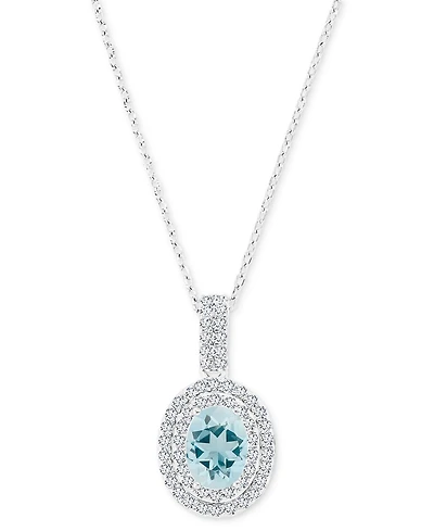 Amethyst (1-1/20 ct. t.w.) & Lab-Grown White Sapphire (1/2 Oval Halo Birthstone Pendant Necklace Sterling Silver, 16" + 2" extender (Also