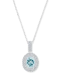 Amethyst (1-1/20 ct. t.w.) & Lab-Grown White Sapphire (1/2 Oval Halo Birthstone Pendant Necklace Sterling Silver, 16" + 2" extender (Also