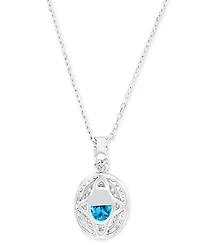 Amethyst (1-1/20 ct. t.w.) & Lab-Grown White Sapphire (1/2 Oval Halo Birthstone Pendant Necklace Sterling Silver, 16" + 2" extender (Also