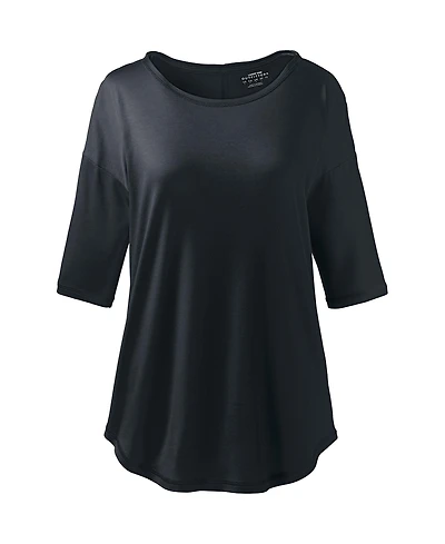 Lands' End Women's Supima Micro Modal Elbow Sleeve Balletneck Curved Hem Top
