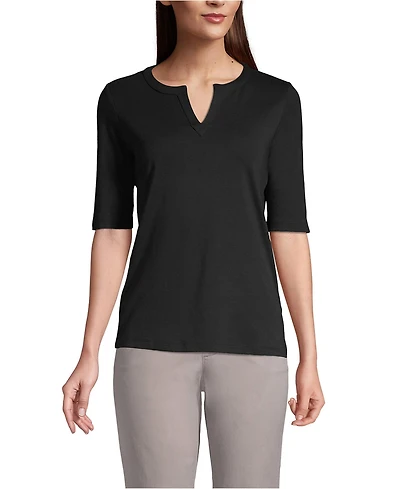 Lands' End Women's Cotton Polyester Modern Half Sleeve Splitneck