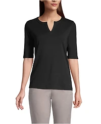 Lands' End Women's Cotton Polyester Modern Half Sleeve Splitneck