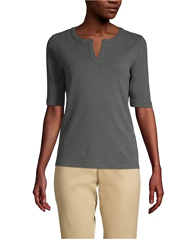 Lands' End Women's Cotton Polyester Modern Half Sleeve Splitneck