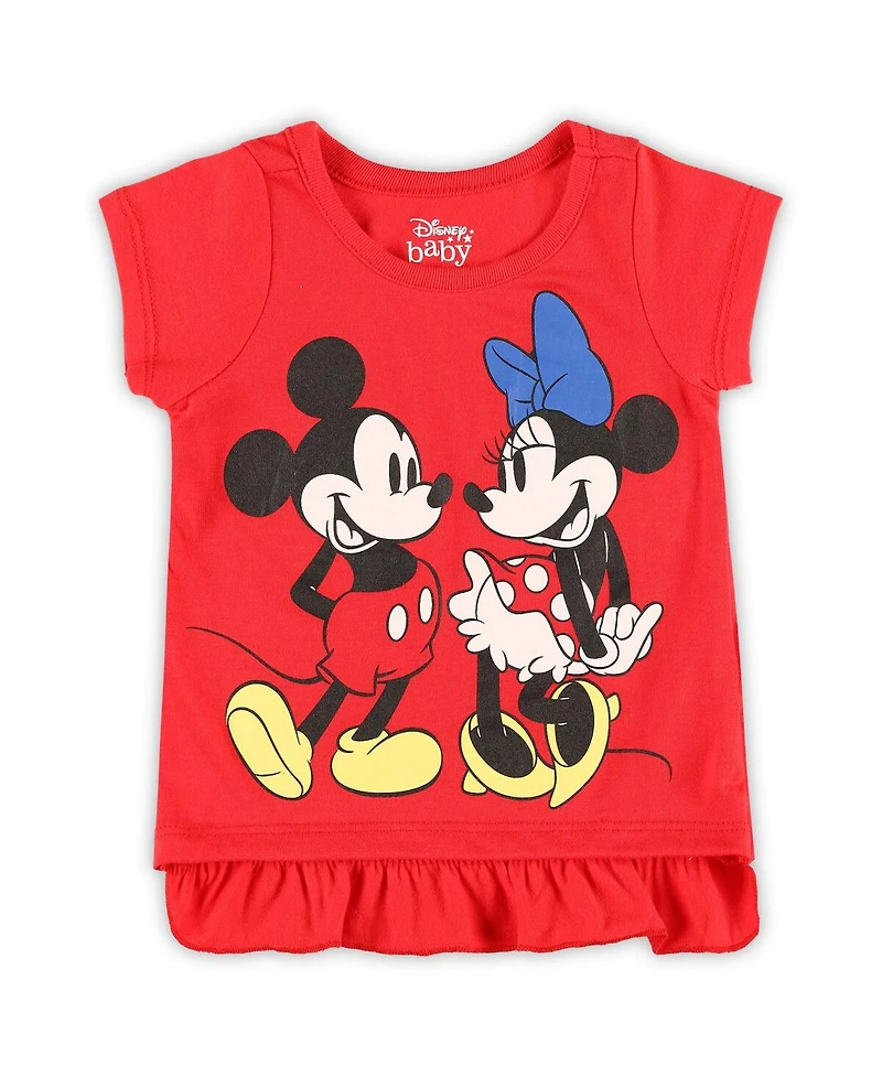 Baby Boys and Girls Minnie Mouse Red, White T-Shirt Shorts Set