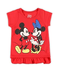 Baby Boys and Girls Minnie Mouse Red, White T-Shirt Shorts Set