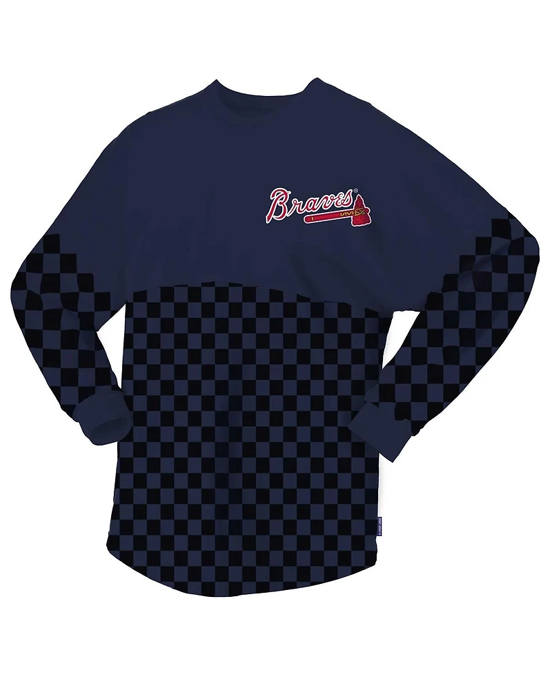 Women's Spirit Jersey Navy Atlanta Braves Checker Print Long Sleeve T-Shirt