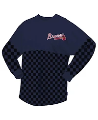Women's Spirit Jersey Navy Atlanta Braves Checker Print Long Sleeve T-Shirt