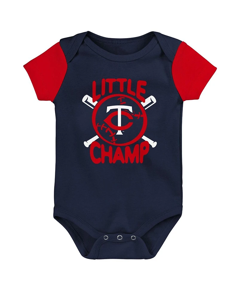 Baby Boys and Girls Navy, Red Minnesota Twins Little Champ Three-Pack Bodysuit Bib Booties Set