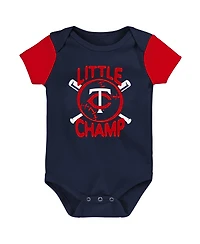 Baby Boys and Girls Navy, Red Minnesota Twins Little Champ Three-Pack Bodysuit Bib Booties Set