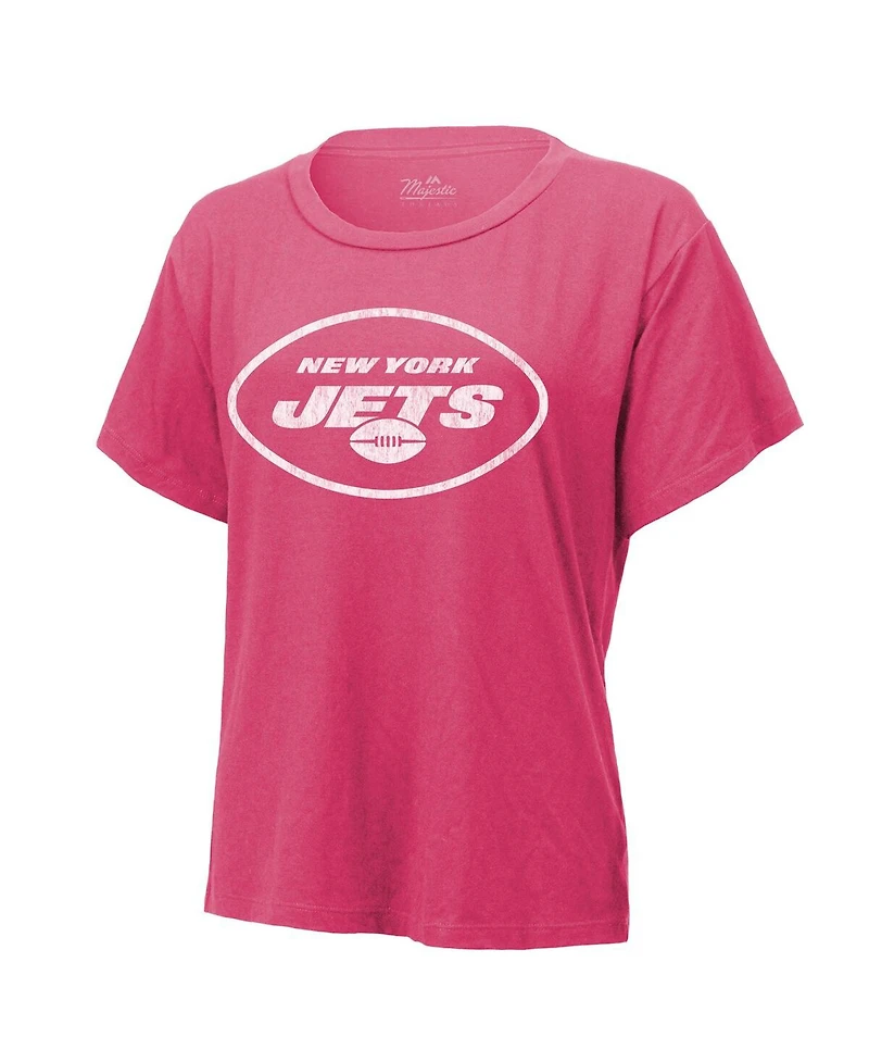 Women's Majestic Threads Aaron Rodgers Pink Distressed New York Jets Name and Number T-shirt