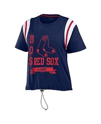 Women's Wear by Erin Andrews Navy Distressed Boston Red Sox Cinched Colorblock T-shirt