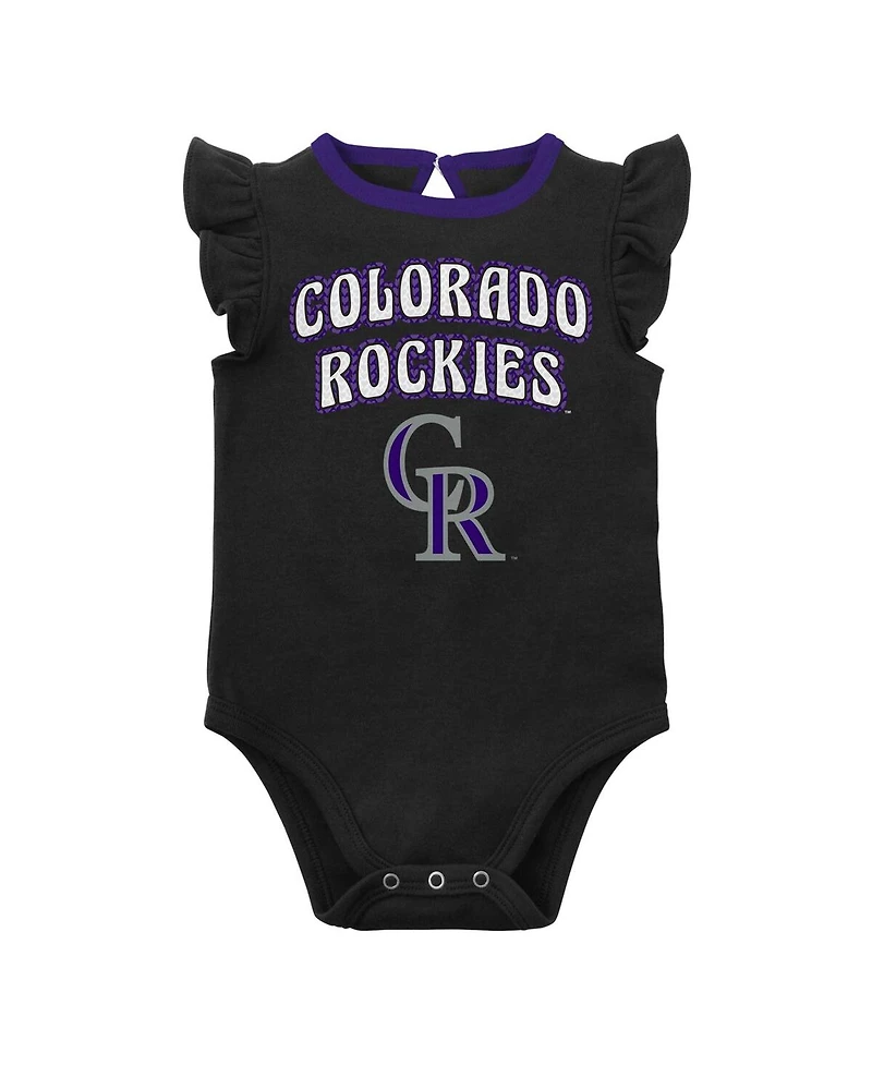 Baby Girls Black, Heather Gray Colorado Rockies Little Fan Two-Pack Bodysuit Set