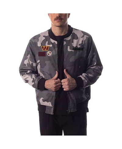 Men's and Women's The Wild Collective Gray Distressed Washington Commanders Camo Bomber Jacket